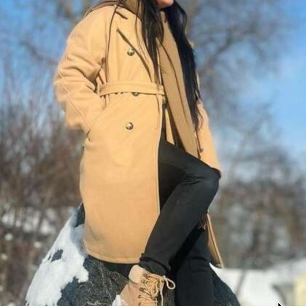 Classic double breasted Pocket Trench Coat Jacket - Picture 5 of 7